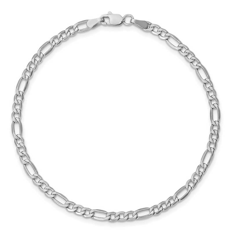 Curata 14k White Gold 3.5mm Semi-solid Figaro Chain Bracelet - 7 Inch