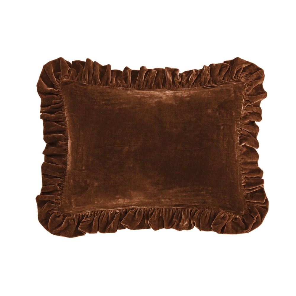 HiEnd Accents Stella Faux Silk Velvet Romantic Western Ruffled Oblong Pillow, 16"x21"