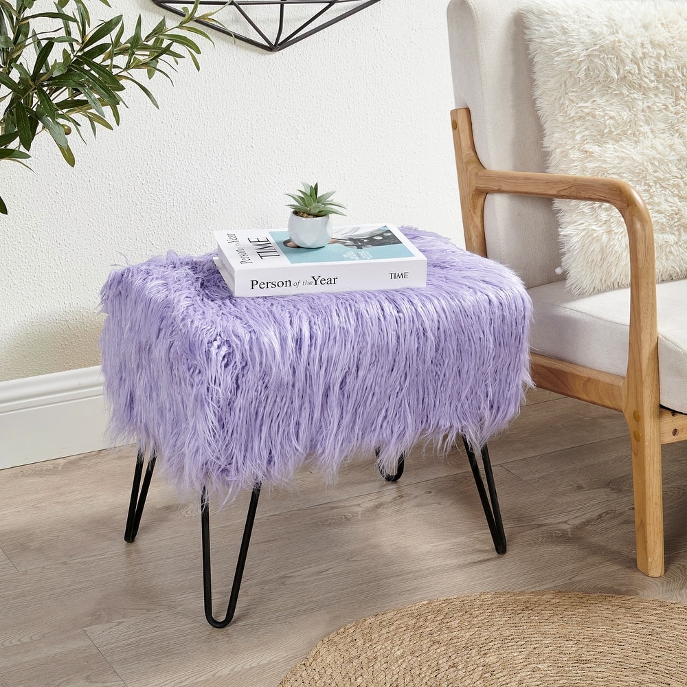 Mongolian Fauxfur Ottoman