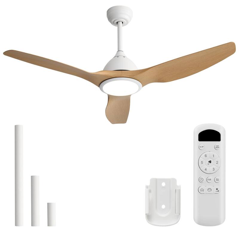 Sofucor 52" Farmhouse Indoor&Outdoor Ceiling Fan with Remote,Adjustable LED - 52Inch - Light Brown Wood Grain Blades