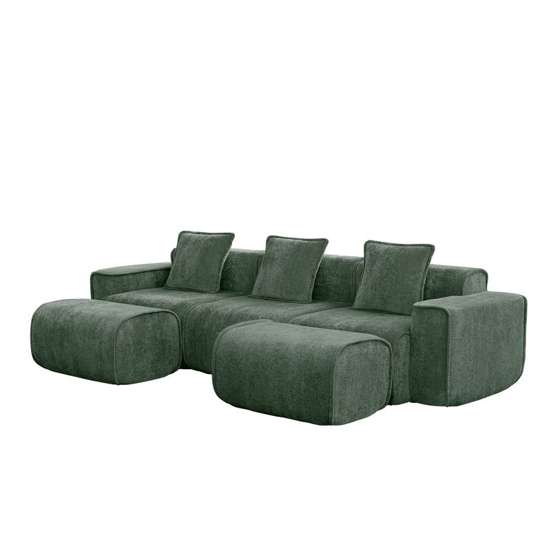 GDFStudio - Streamlined Velvet 3-Seater 108.66" U-Shaped Modular Boneless Sofa with 2 Ottomans