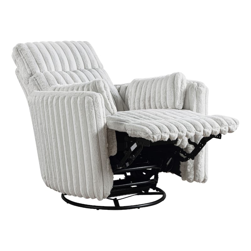 Swivel Manual Recliner Chair, 2 Pillows, White Corduroy, 39 Inch