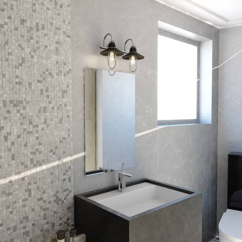 VAXCEL Galena Matte Black and Satin Nickel Nautical Coastal Bathroom Vanity Lighting Fixture, Steel Cage Wall Sconce