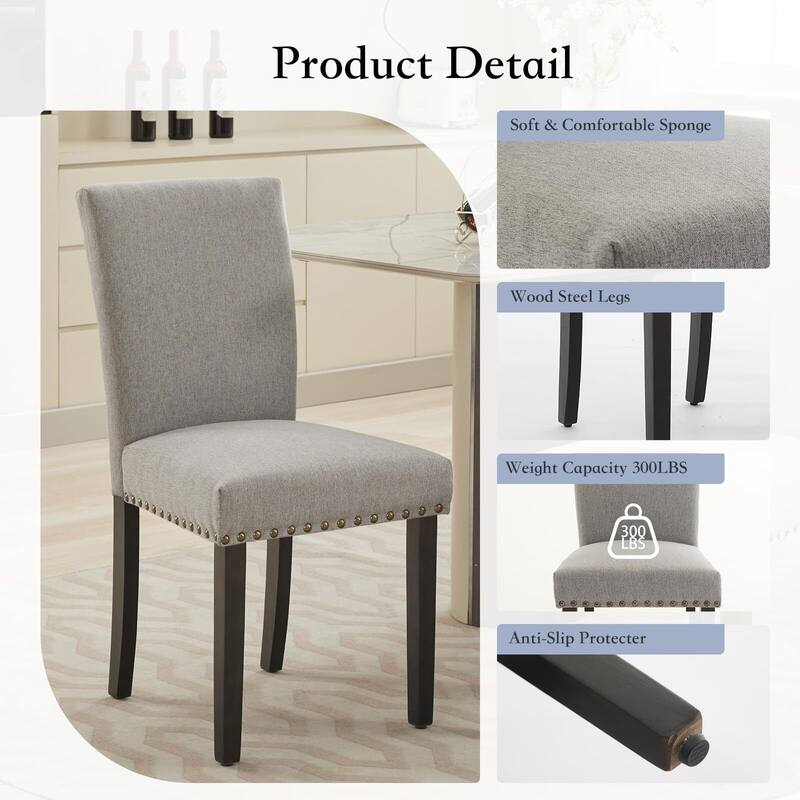 Upholstered Dining Chairs Set of 2, Fabric Parsons Dining Room Chair with Nailhead Trim and Sturdy Wood Legs