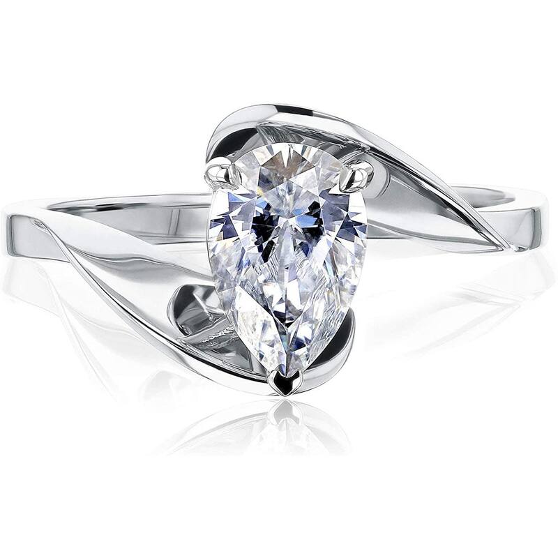 Annello by Kobelli 14K Gold Fanning Bypass Pear Forever One Moissanite Ring (DEF/VS) - 6.5 - White