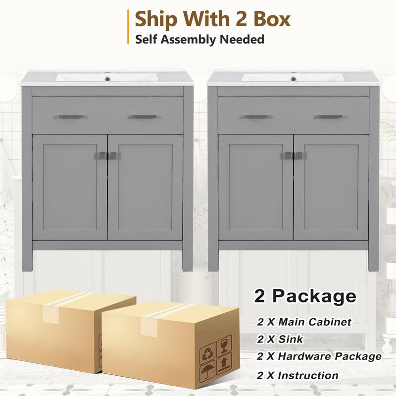 60" Modern Gray Bathroom Vanity Set with Double Vanities (Separate)