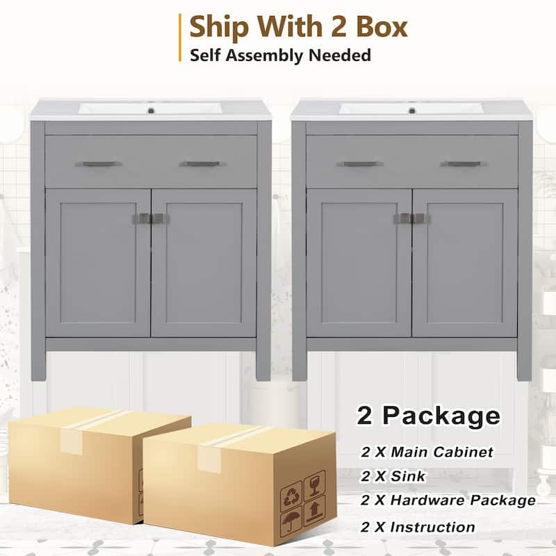60"Bathroom Vanity Set with Double Vanities (Separate),Double Ceramic Sinks,Adjustable Shelf,Soft Close Doors and Flip Drawer