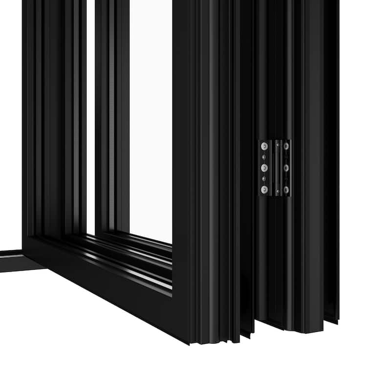 KaMic Elite-Fold 72" x 80" 2-Panel Aluminum Folding Door in Black with Hidden Hinges & Rollers, Folded Out From Right To Left