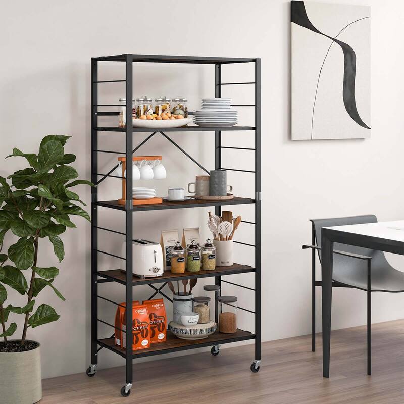 Costway 5-Tier Folding Shelf Free DIY Design Shelving Unit with 4 - See Details