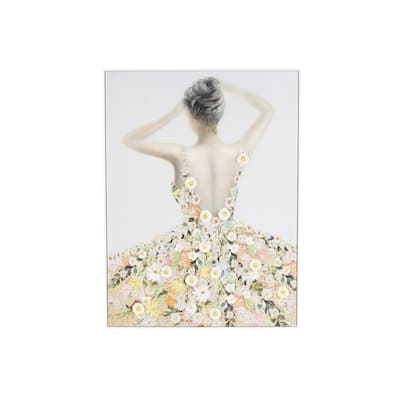 Canvas Woman Framed Wall Art with 3D Daisy Flowers - Multi Colored - Roche River Decor