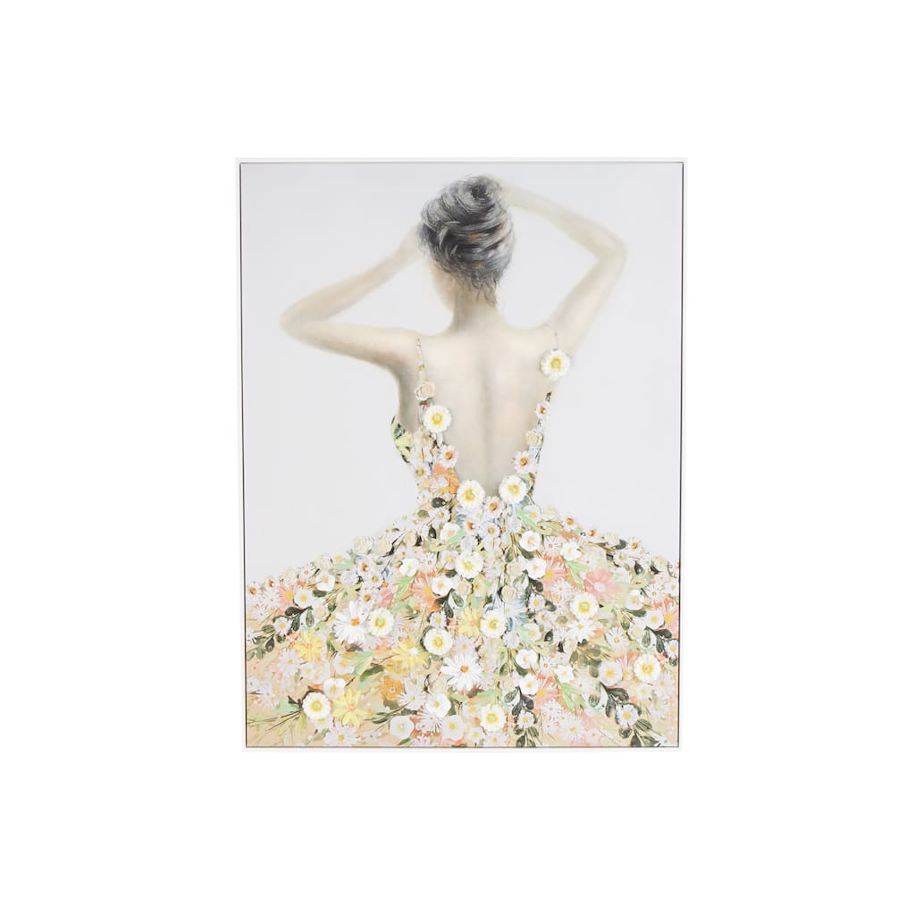Canvas Woman Framed Wall Art with 3D Daisy Flowers - Multi Colored - Roche River Decor