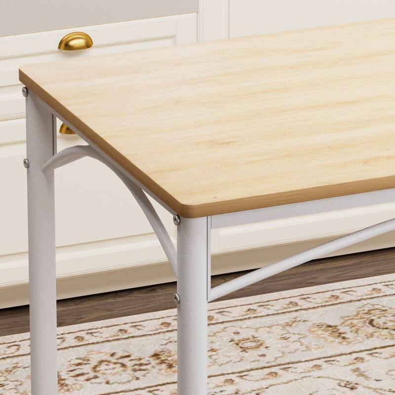 5-Piece Dining Set, 43.3" Rectangle Wood Table with 4 Steel Chairs