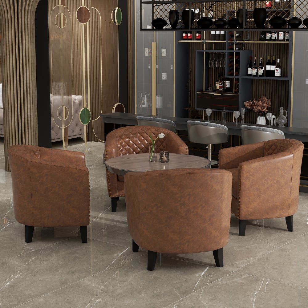 Axia 4 Set Modern Faux Leather Barrel Accent Chairs with Wood Legs