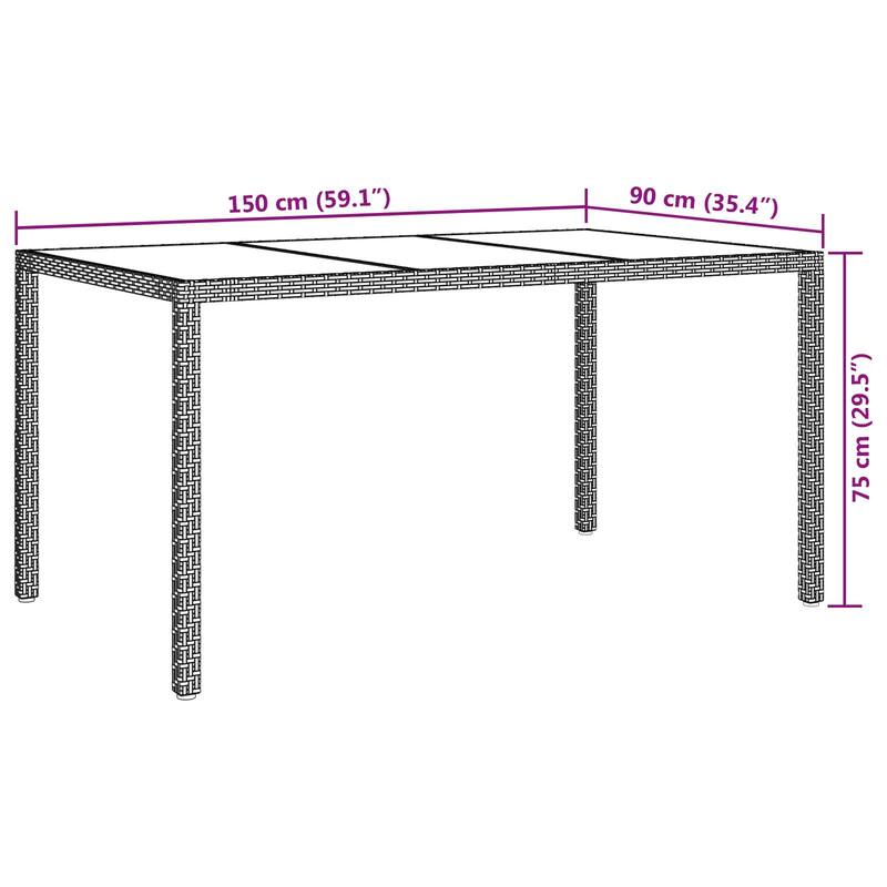 vidaXL Patio Table Tempered Glass and Poly Rattan Table 35.4"/59" Multi Colors