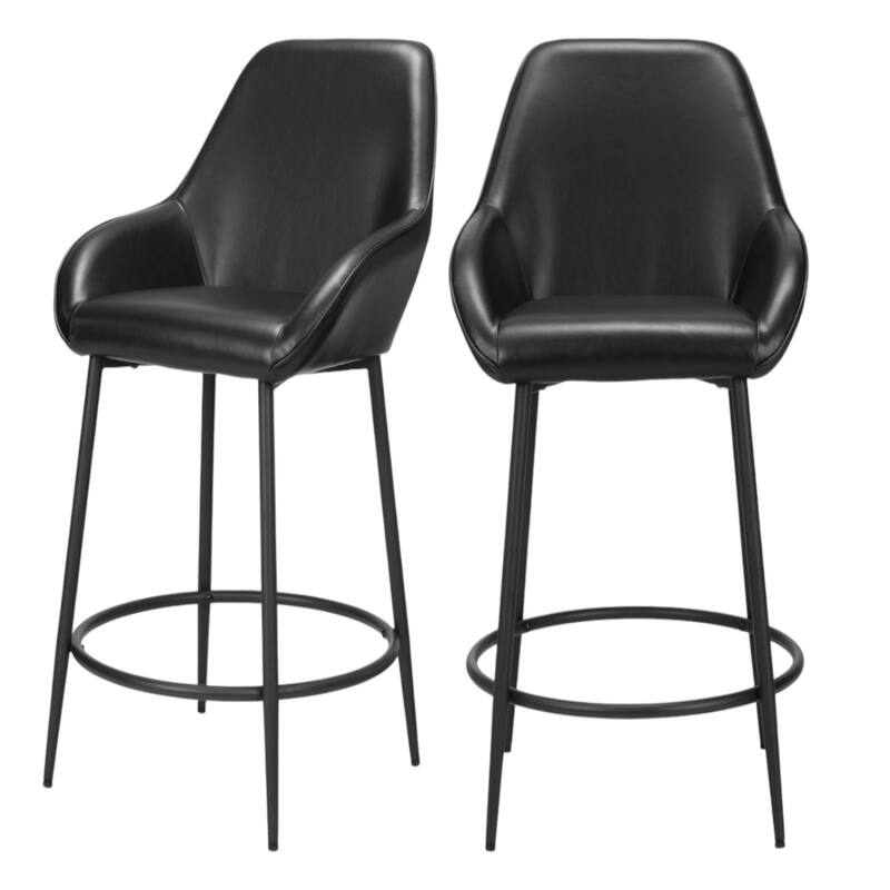 Set of 2 Faux Leather Bar Stools with Armrests and Steel Frame