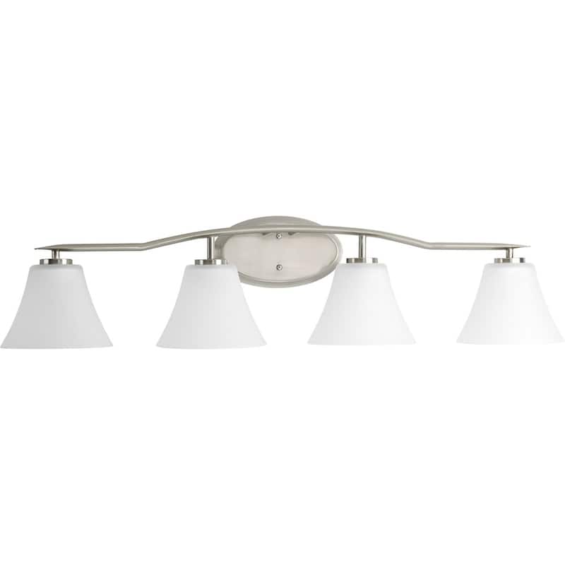 Bravo Collection Four-Light Brushed Nickel Etched Glass Modern Bath Vanity Light - 9" x 37.25" x 8.75"