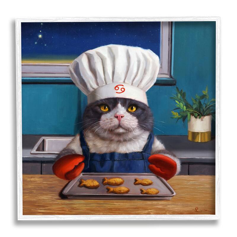 Stupell Fresh Baked Fish Cookies Cat Chef Astrological Symbol Framed Wall Art, Design by Lucia Heffernan