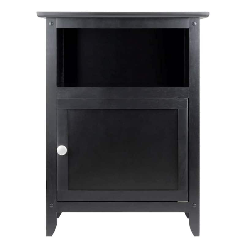 Rectangular Wooden Nightstand Accent Table with Cabinet - 25" - Black