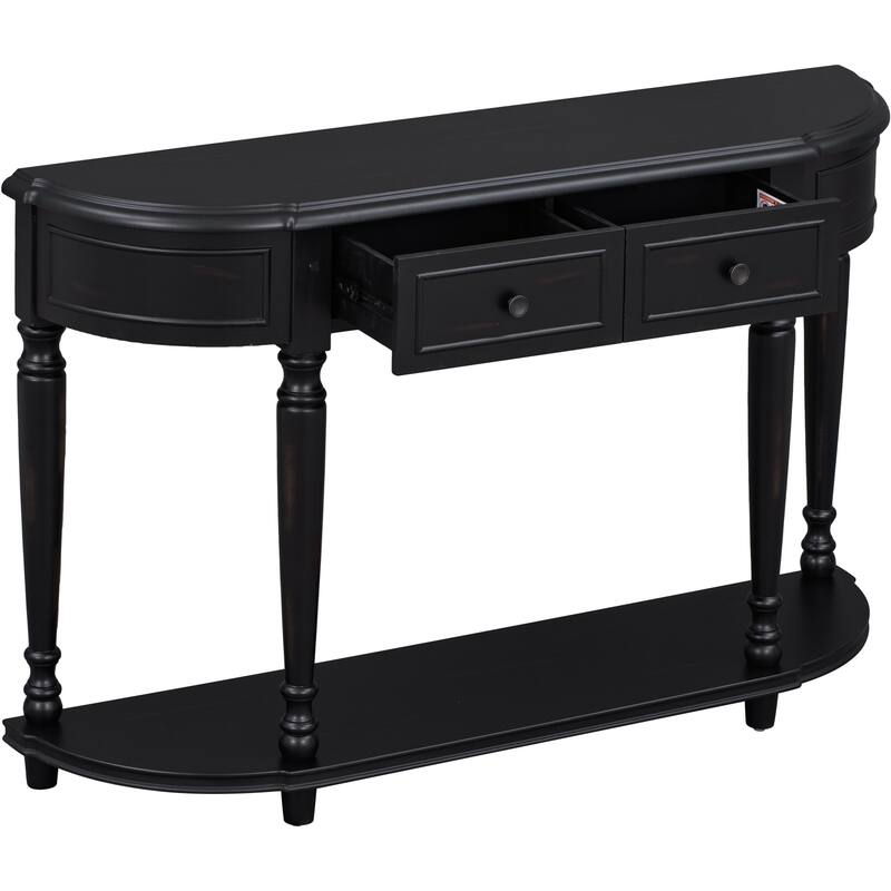 Retro Circular Curved Design Console Table with Open Style Shelf