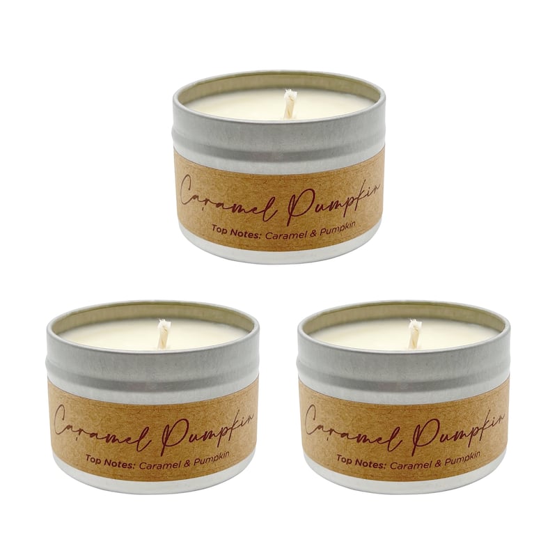 Cozyville Fragrances All Natural Soy Candles in Silver Tin/ Glass Jar - Caramel-Pumpkin-2.7oz-3PC Set