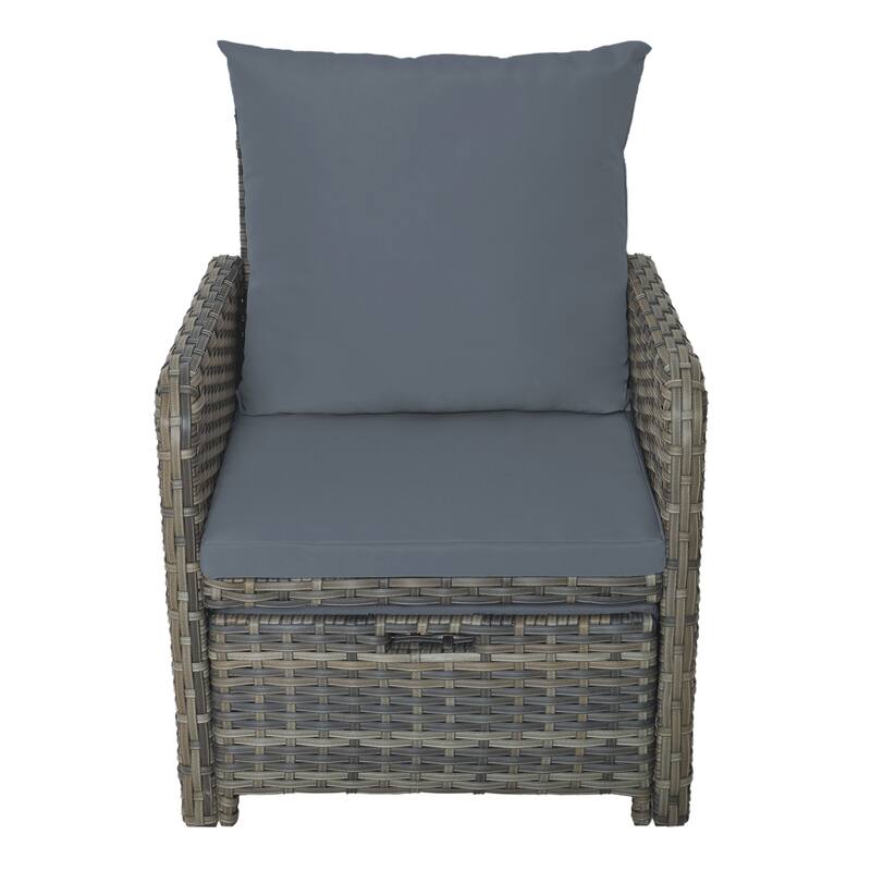 5 Pieces Patio Conversation Set with Cushions Coffee Table and 2 Ottomans