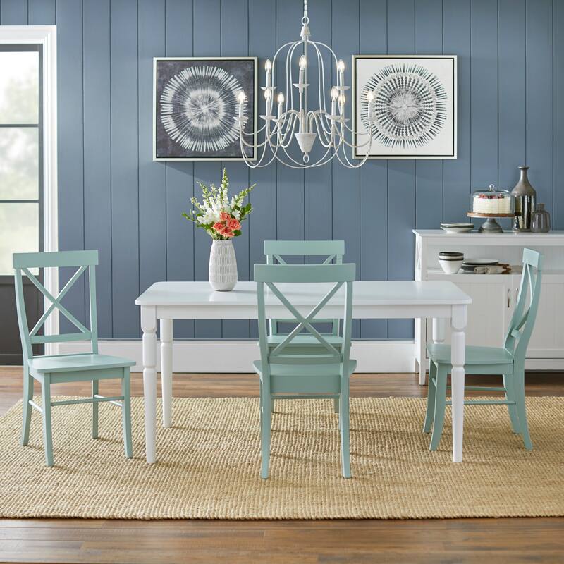 Simple Living 5-piece Albury Cross Back Dining Set - White Table/ Mint Chairs