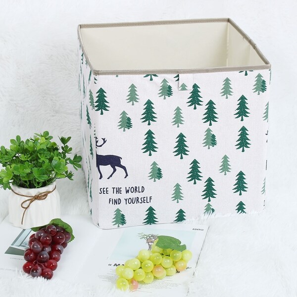 Linen Fabric Storage Bin Toy Box Organizer 13" x 13" x 13" Purple Fawn Style - purple fawn - 13" x 13" x 13"