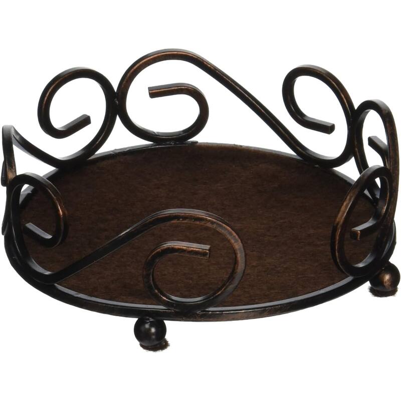 Bronze Cast Iron Scroll Round Coaster Holder 5.13” Diameter Holds 4-4” to 4.25” Round Coasters - Bronze
