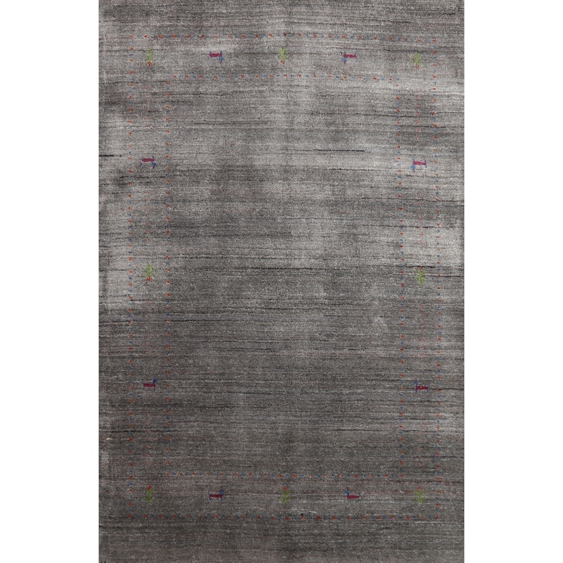 Hand Knotted Oriental 100% Wool Carpet Tribal Tribal Greys & Charcoal Gabbeh Area Rug - 5' 9'' X 4' 1''