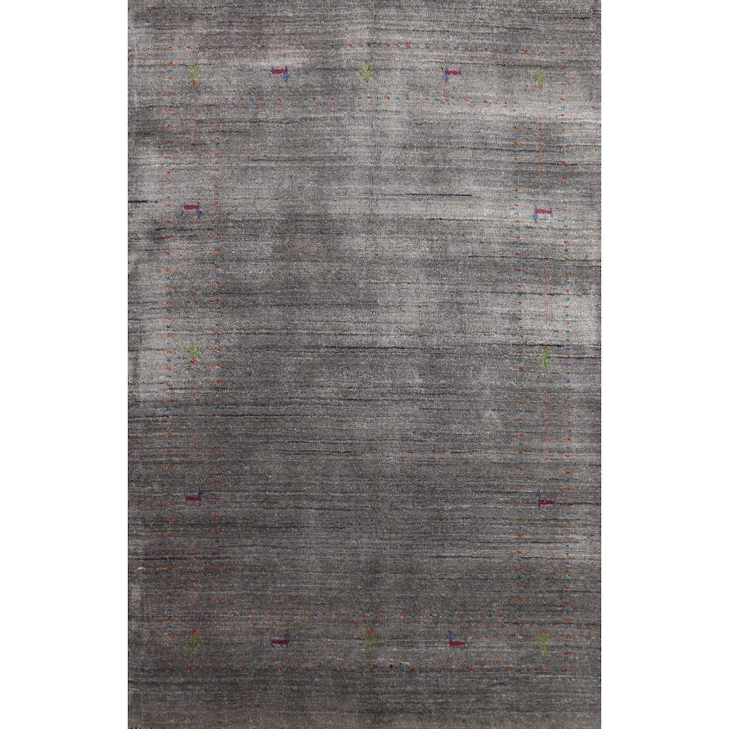 Hand Knotted Oriental 100% Wool Carpet Tribal Tribal Greys & Charcoal Gabbeh Area Rug - 5' 9'' X 4' 1''