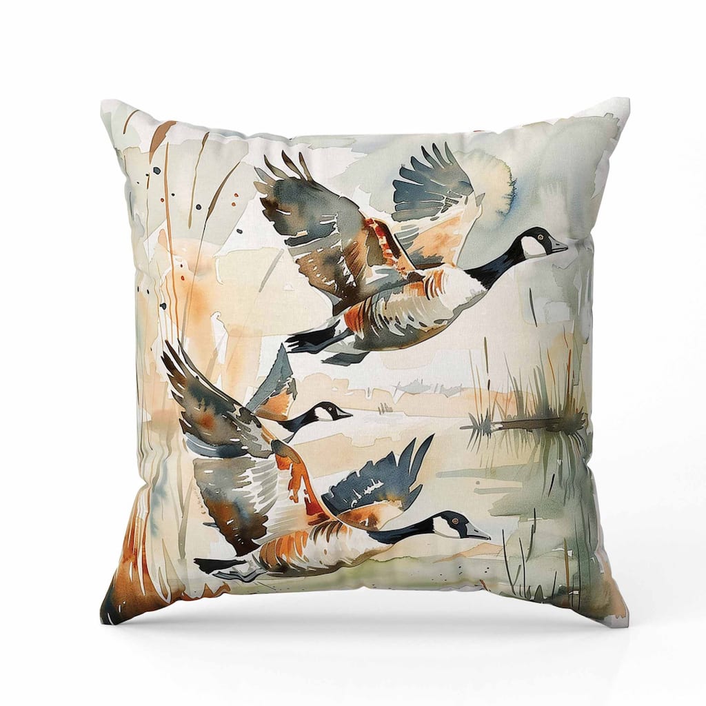 Three Geese Indoor/Outdoor Reversible Throw Pillow Blue and Rust