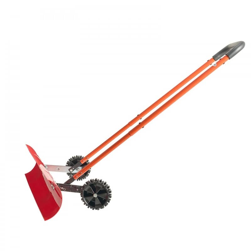 Rolling Snow Shovel with 37.8" Wide Blade and Dual Directional Tilt for Driveway and Walkway Clearing - 37.61” x 16.54” x 52.96”