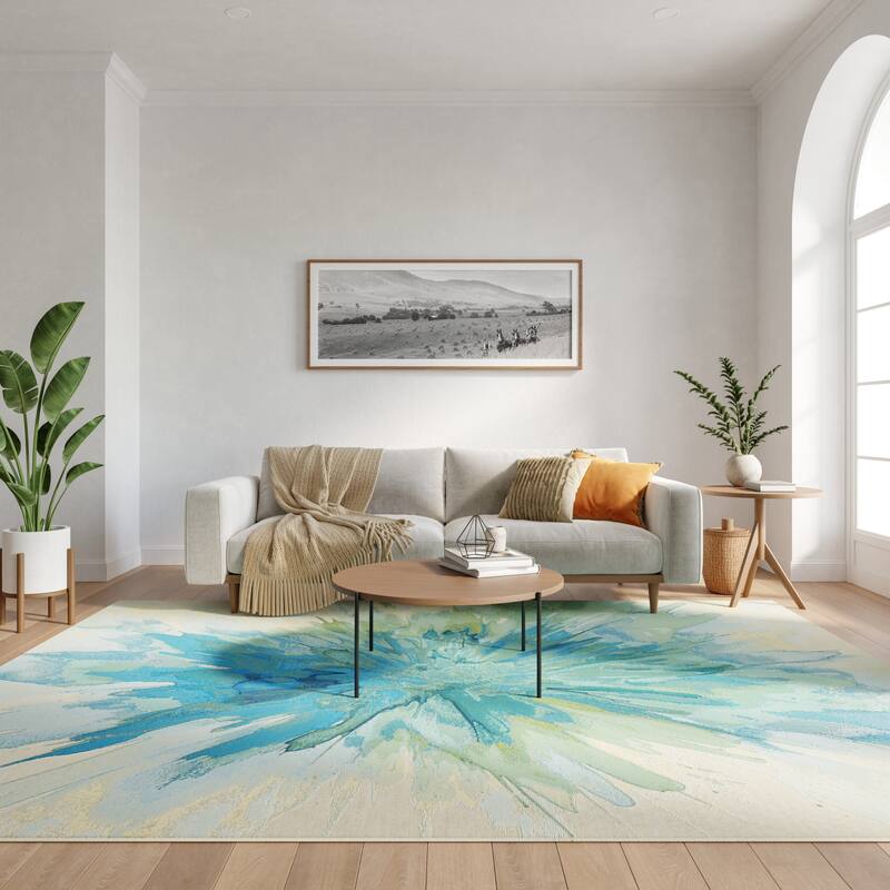 Nourison Color Splash Indoor/Outdoor Blue Abstract Area Rug
