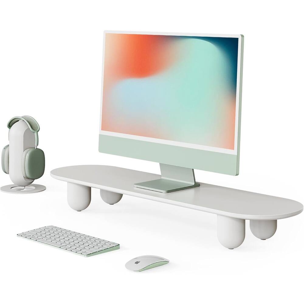 Fenge Monitor Stand Riser, Desk Organizer with Wooden Shelf & Solid Wood Legs - 33.8 x 9 x 4 inches