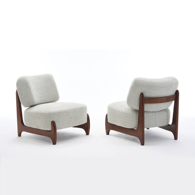 30"W Mid-Century Modern Accent Chair with Solid Wood Frame, Boucle Comfy Living Room Chair for Bedroom Lounge Reading Room