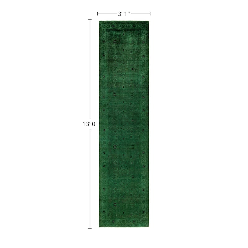 Overdyed One-of-a-Kind Hand-Knotted Area Rug - Green - 3' 1" x 13' 0"