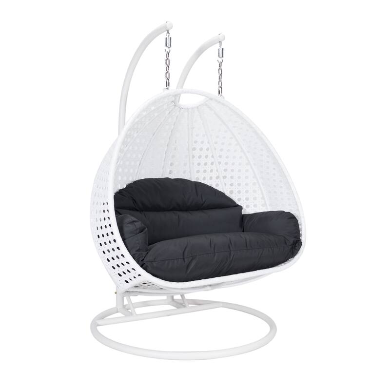Egg Shaped 2-Person Swing Chair Set with Iron Stand Removable and Washable Cushion for Indoor Outdoor - Black