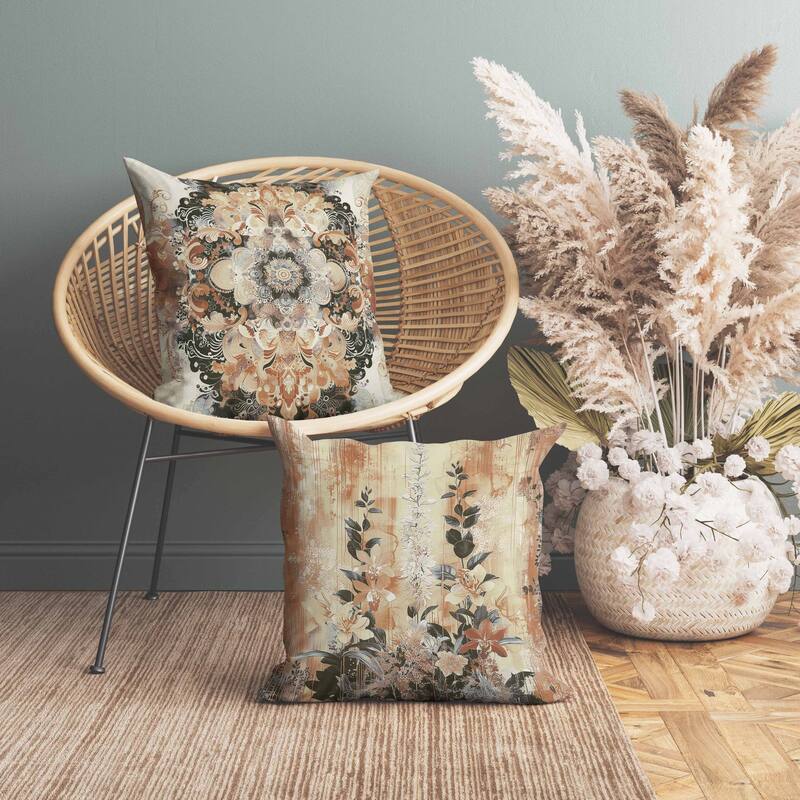 Verdant Fire Faux Suede Reversible Throw Pillow Beige and Black
