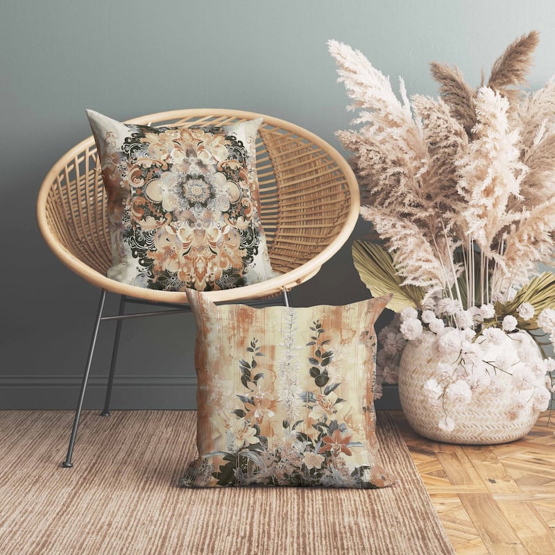 Verdant Fire Indoor/Outdoor Reversible Throw Pillow Beige and Black
