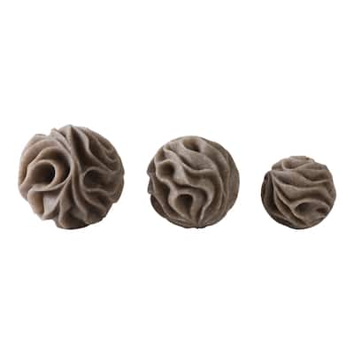 Modern Polyresin Decorative Orbs with Sculpted Detailing (Set of 3) - 6" x 6" x 6"