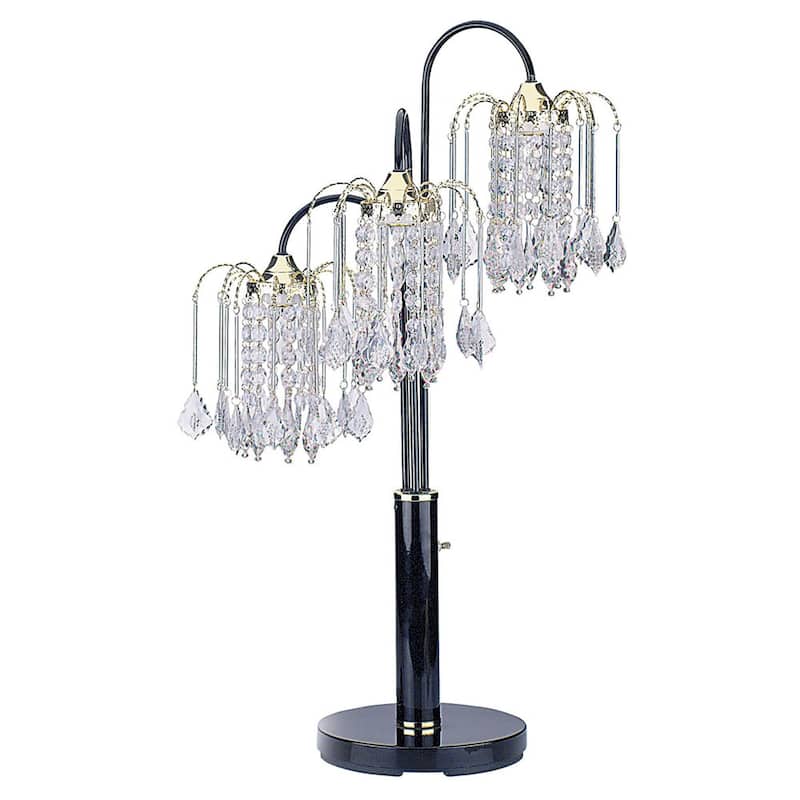 34" Black Metal Three Light Chandelier Table Lamp - 15 x 15 x 34