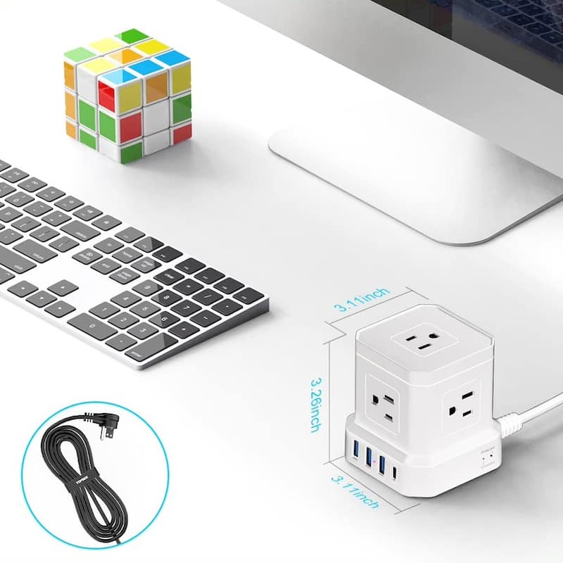Cube surge protector power strip with usb ports 10ft extension cord