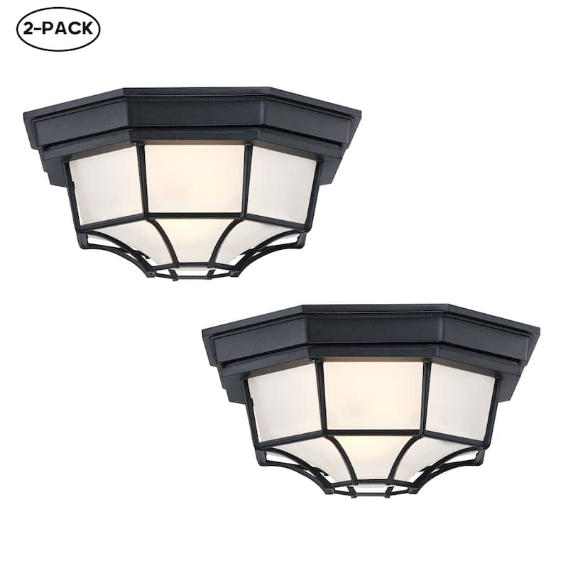 1-Light Retro Textured Ceiling Mount Light Fixture with Frosted Glass,E26 - Black - 11.4in - 2Pack
