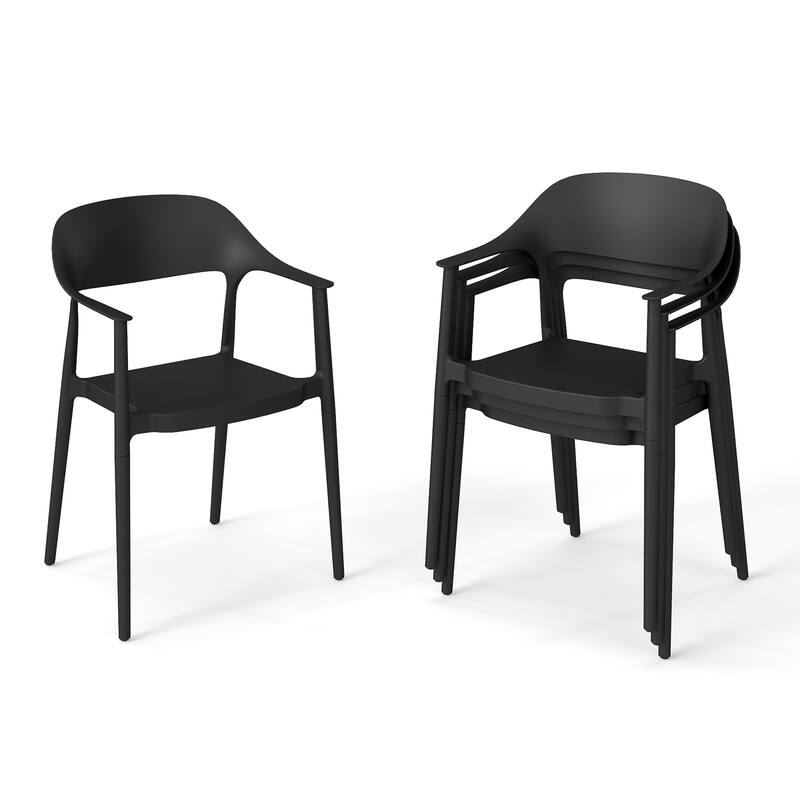 Outdoor Stackable Plastic Chairs Dining Chair Set 4-Piece Lightweight Curved Backrest Armchair