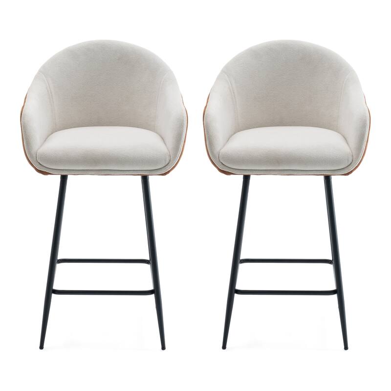 Roomfitters 26.5'' Modern Upholstered Counter Stools, Set of 2 Bar Height Chairs with Metal Legs and Cushioned Seat, Beige+Brown