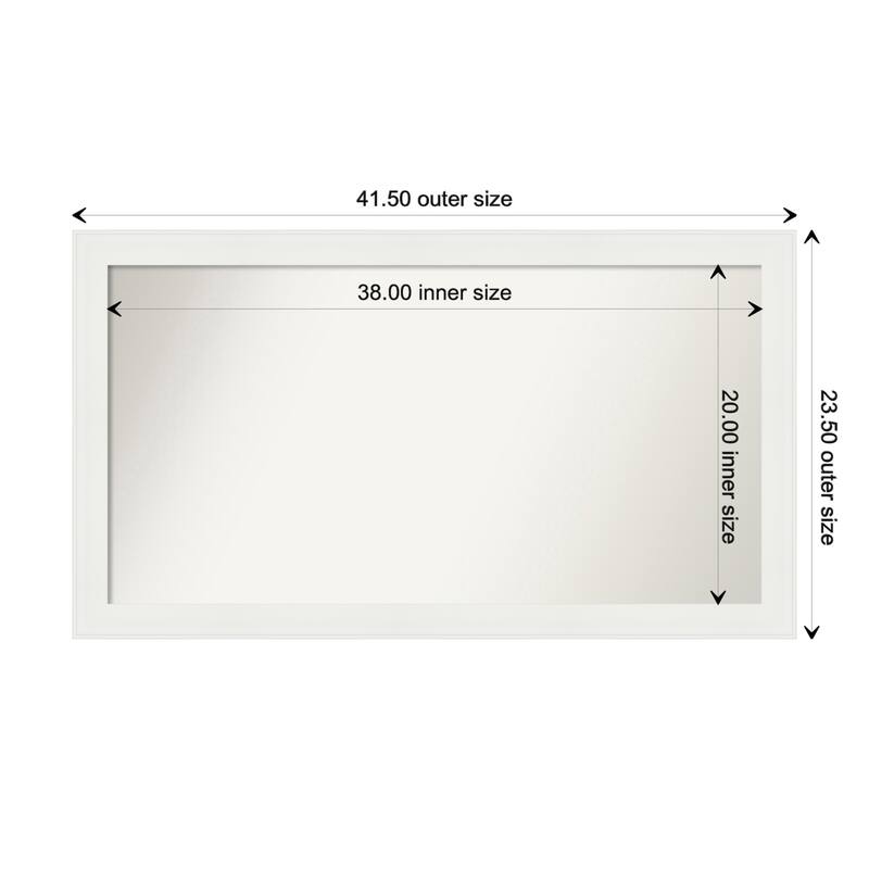 Vanity White Narrow Framed Non-Beveled Custom Wall Mirror, Bathroom Vanity Mirror - Outer Size: 41.5 x 23.5