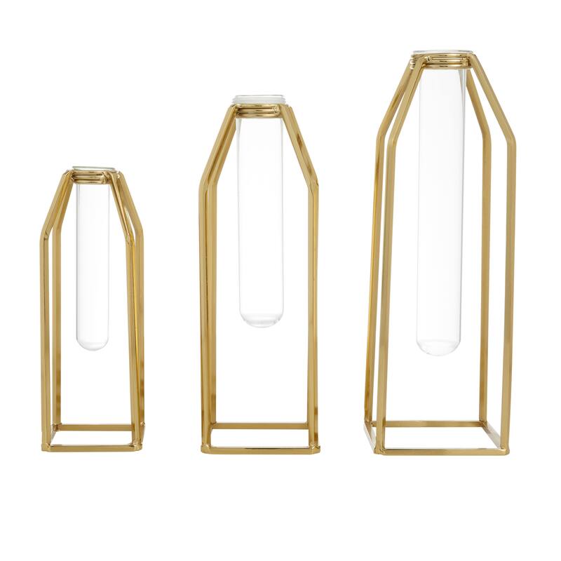 CosmoLiving by Cosmopolitan Gold Stainless Steel Metal Test Tube Decorative Vase (Set of 3)