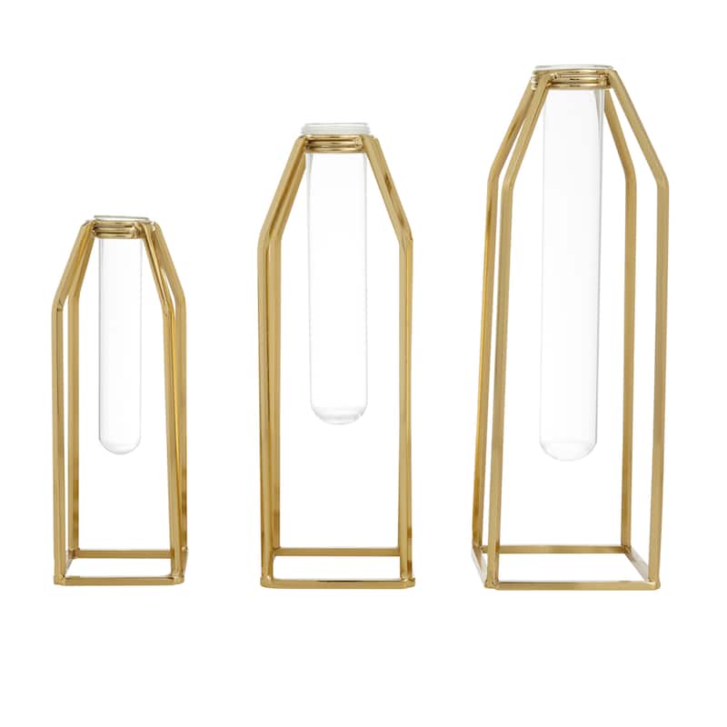 Stainless Steel Metal Test Tube Vase - Set of 3 Gold - CosmoLiving by Cosmopolitan - 5"W x 5"L x 13"H