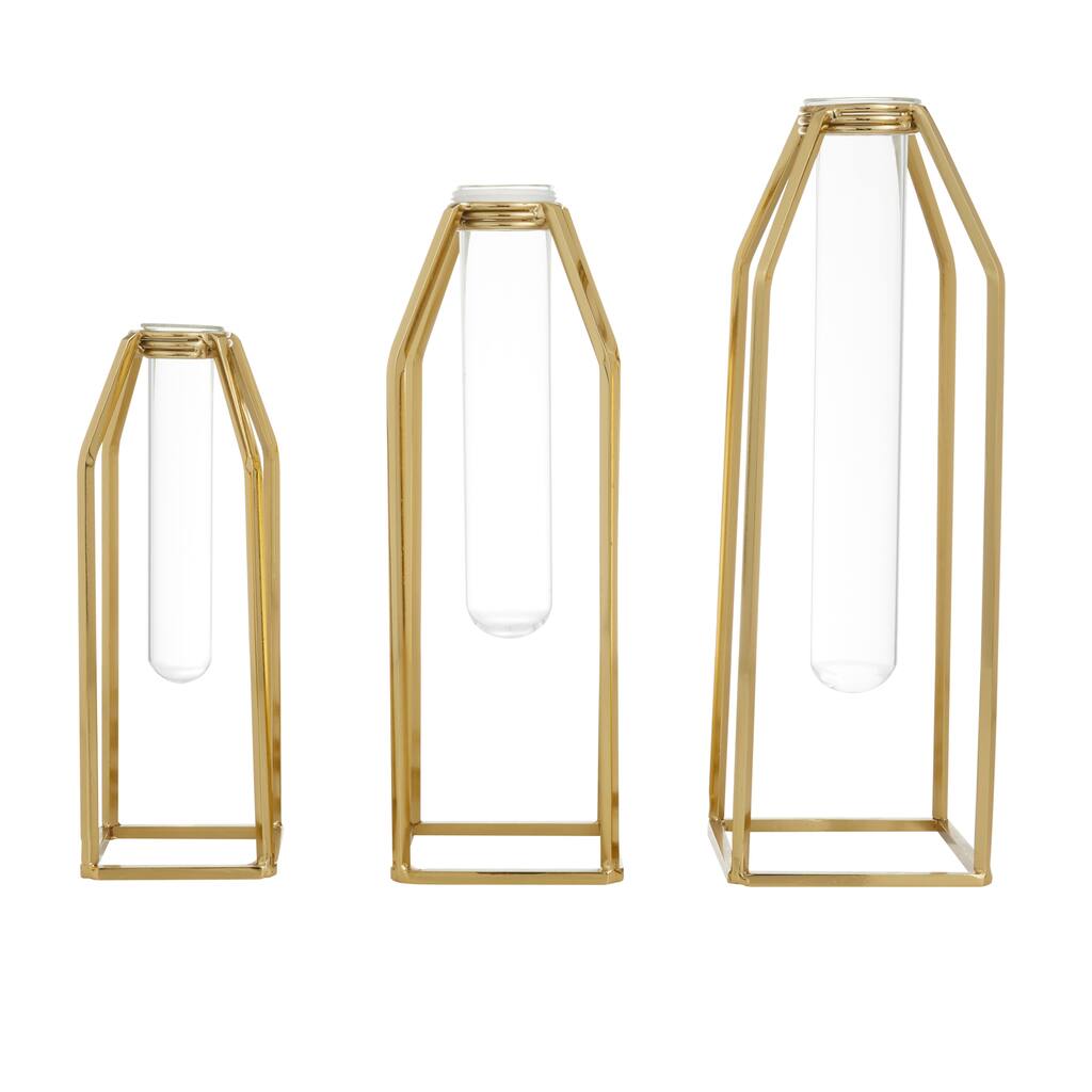 Stainless Steel Metal Test Tube Vase - Set of 3 Gold - CosmoLiving by Cosmopolitan - 5"W x 5"L x 13"H