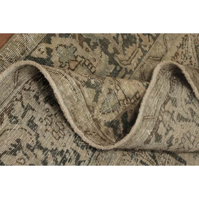 Hand Knotted Oriental 100% Wool Carpet Traditional Floral Beige & Ivories Heriz Area Rug - 11' 2'' X 7' 8''
